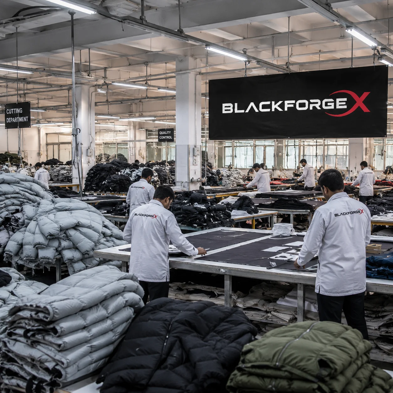 Workers manufacturing technical garments at BlackForgeX
