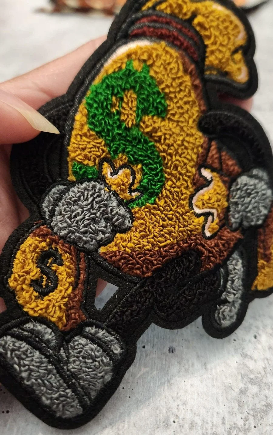 Detailed chenille patch with mixed thread textures