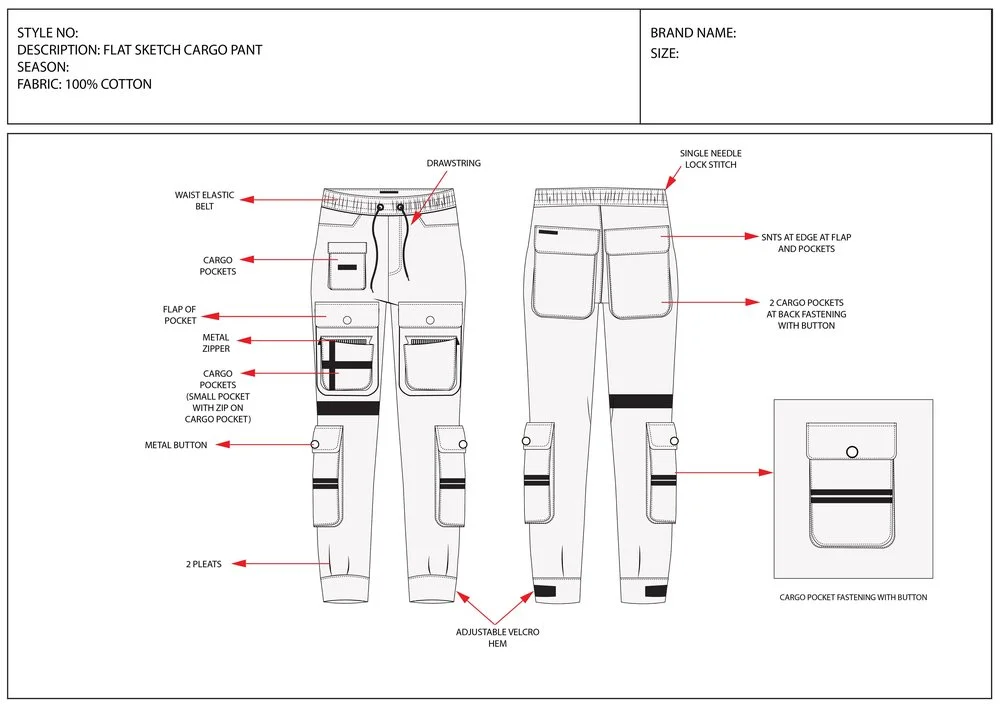 Technical pant tech pack technical sketch