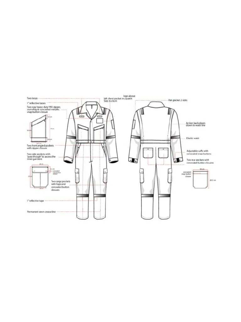 Workwear and uniform tech pack technical sketch